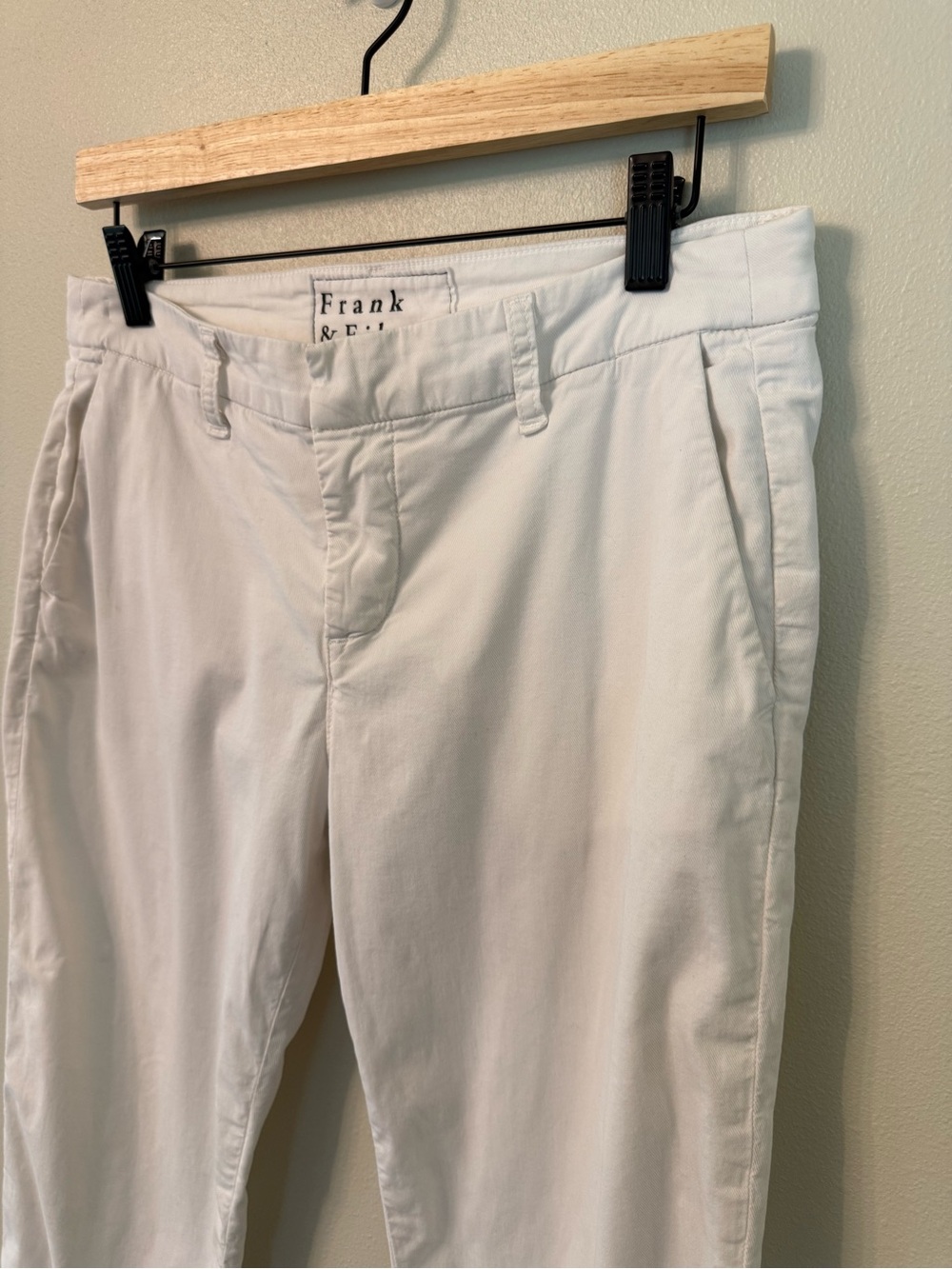 Frank & Eileen Wicklow Italian Chino Pants Size 8 White Cropped Raw Hem - Picture 4 of 10